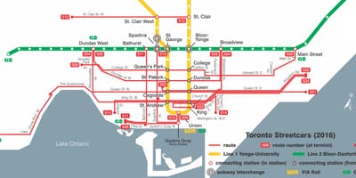 地図のトロント路面電車システム