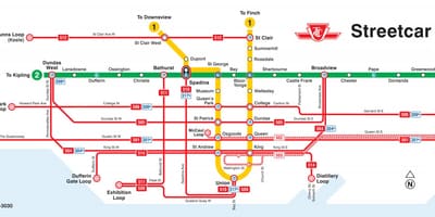地図のトロント路面電車
