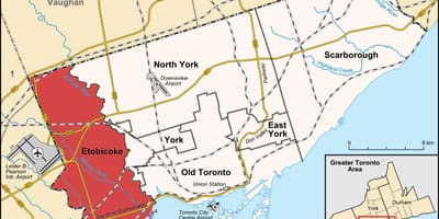 地図Etobicoke地区はトロント