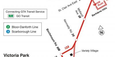 地図TTC12キングストンRdバス路線のトロント