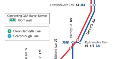 地図TTC16McCowanバス路線のトロント