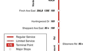 地図TTC17Birchmountバス路線のトロント