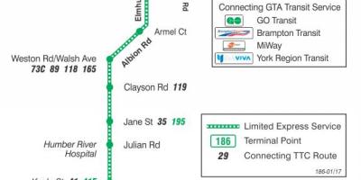 地図TTC186ウィルソンロケットバス路線のトロント