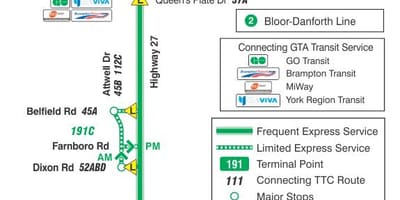 地図TTC191道27路線バスロケットトロント