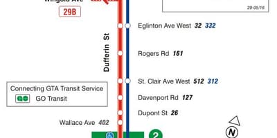 地図TTC29Dufferinバス路線のトロント
