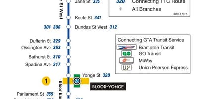 地図TTC300A Bloor-Danforthバス路線のトロント