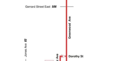 地図TTC31日グリーンウッドバス路線のトロント