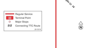 地図TTC33森ヒバス路線のトロント
