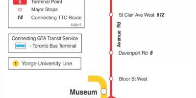 地図TTC5Avenue Rdバス路線のトロント