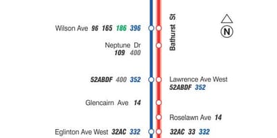 地図TTC7Bathurstバス路線のトロント