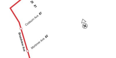 地図TTC8Broadviewバス路線のトロント