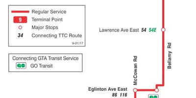 地図TTC9競バス路線のトロント