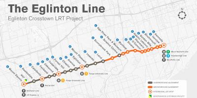 地図のトロント地下鉄Eglinton線プロジェクト